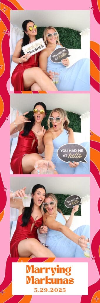 Guests posing inside Penny the Photo Bus at a Dade City, Florida wedding
